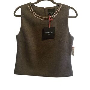Cynthia Rowley Gray Embellished Boxy Crop Top